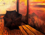 Obraz "Przystanek", olej na płótnie, 40x50 cm, Julia Majewska