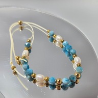 Bransoletka ze apatytem i perłami naturalnymi handmade