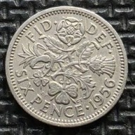 *WIELKA BRYTANIA [0841] *SIX 6 PENCE 1956 *Elizabeth II, Róża Tudorów, oset