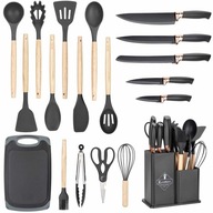 Zestaw XXL noży kuchennych blok przybory deska komplet 19el Elitehoff