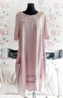 SUKIENKA SZYFONOWA ZWIEWNA maxi pudrowy róż XL haftowana koronka vintage