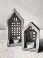 Zestaw betonowych lampionów na świeczki – mały i duży domek