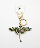 Breloczek do torebki kluczy metalowy nowy ważka owad cyrkonie zielone białe