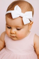 Biała bezuciskowa opaska kokardka do chrztu na sesję urodziny opaska dzieci