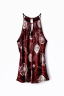 Satynowy czerwony top halterneck kwiatowy wzór boho elegancki Florence+Fred