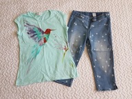 Cool Club bluzka niebieska z papugą i spodnie dżins w gwiazdki roz 128