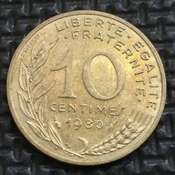 *FRANCJA [0113]*10 centymów CENTIMES 1980 Piąta Republika, Marianna Rośliny