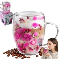 ECARLA szklanka termiczna z podwójnym dnem z hortensją w środku SZK187