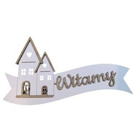 szyld z domkami wstęga biały wianki stroiki