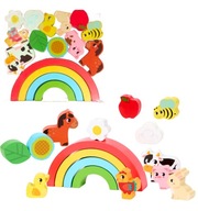 Drewniane Klocki Układanka Balansująca Sensoryczna FARMA