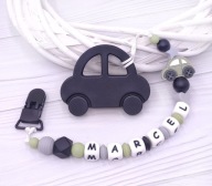 Silikonowy uchwyt na smoczek z literkami + gryzak dla niemowląt, chłopcy