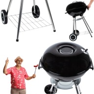 GRILL WĘGLOWY DUŻY OGRODOWY OKRĄGŁY Z POKRYWĄ POPIELNIK KÓŁKA PÓŁKA BBQ