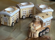 ŚWIECZNIK CERAMICZNY POCIĄG KOLEJKA WAGONIKI 4 SZT