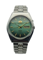 STALOWY MĘSKI ZEGAREK ORIENT AUTOMATIC 21J LATA 70-TE - ZIELONA TARCZA