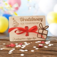 Drewniana KARTKA URODZINOWA z miejscem na gotówkę pieniądze Voucher Bon