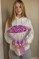 Bukiet RÓŻA.19szt.ze wstążki satynowej.ręcznie wykonane.Led podświetlenie.