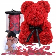 Miś z Róż 25cm z Płatków Róż + Pudełko PREZENT Na Walentynki Dla Niej HIT!