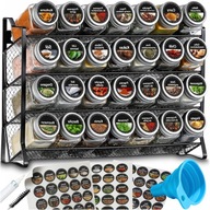 ZESTAW STOJAK NA PRZYPRAWY POJEMNIKI 28x SŁOICZKI ORGANIZER NAKLEJKI ŁADNY