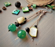 ETNO kolczyki z czarną lawą zielonym agatem i masą perłową BlackberriesArts