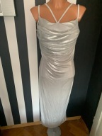 Sukienka srebrna, drapowana , woda, na ramiączkach,