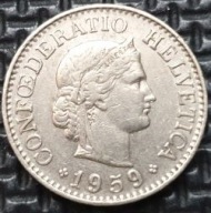 *SZWAJCARIA [0614] *10 rappenów 1959 Konfederacja Szwajcarska, Liście dębu