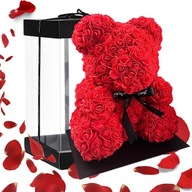 RÓŻANY MIŚ Z RÓŻ XXL WIECZNA RÓŻA DUŻY 30CM PREZENT WALENTYNKI DLA NIEJ