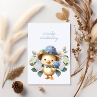 Kartka okolicznościowa Wielkanocna 14,8x21cm Kaczuszka w hortensjach