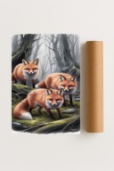 Plakat bez ramy 30x40 cm Lisy Kitsune w tajemniczym lesie – magia natury