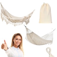 HAMAK OGRODOWY DWUOSOBOWY DUŻY BOHO Z FRĘDZLAMI NA BALKON DRZEWO 2 OSOBOWY