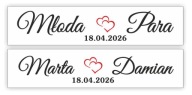 Tablice ślubne na auto białe - MŁODA PARA - IMIONA - DATA -- 2 szt
