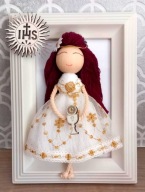 Aniołek stróż - pamiątka Pierwszej Komunii Świętej - handmade makrama