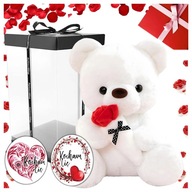 BIAŁY MIŚ PLUSZAK MASKOTKA PLUSZOWY WALENTYNKI 32CM CZERWONA RÓŻA