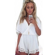 KOMBINEZON Suit Spodenki SZYFON KORONKA Biały 36 S