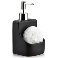 DOZOWNIK KUCHENNY PŁYNU DO NACZYŃ Z POJEMNIKIEM NA GĄBKĘ ZMYWAK CZARNY