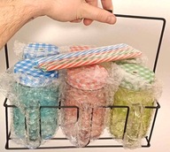 Komplet 6szt słoików ze slomką w koszyku 3 kolory 450ml