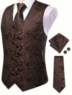 S M Kamizelka Krawat poszetka brązowa zestaw czekoladowy brąz