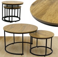 STOLIKI KAWOWE OKRĄGŁE ZESTAW 2 STOLIKÓW LOFT INDUSTRIAL SK106 DĄB FI 70/50