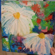 A.Maj. OBRAZ OLEJNY 20x20 cm 'Biale kwiaty'