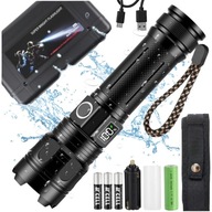 Latarka LED 20000 lumenów akumulatorowa mocna szperacz zoom USB wodoodporna