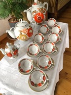 Zabytkowy ukraiński serwis do herbaty ZSRR Malva – 3 czajniki, 10 filiżanek