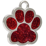 Brokatowa Adresówka Łapka 27x25mm dla Psa lub Kota - Czerwony