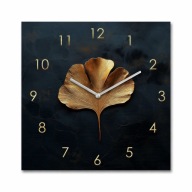 ZEGAR ŚCIENNY 20x20 CM ZŁOTY LIŚĆ MIŁORZĄB NOWOCZESNY DEKORACJA
