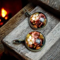 Kolczyki Wiszące Kwiatowy Wzór Róże Antyczny Brąz