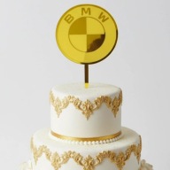 topper na tort dekoracja urodziny LOGO BMW GRAWER !! złote lustro pleksa