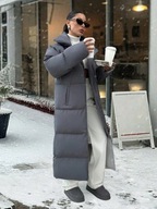 Oversize zimowy płaszcz puchowy ciemnoszary