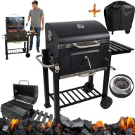 GRILL WĘGLOWY OGRODOWY Z POKRYWĄ ŻELIWNY RUSZT 57,5x37cm + LUFT TERMOMETR