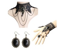 Naszyjnik bransoletka kolczyki koronka kolia gotycka goth komplet rock N149