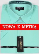 Koszula męska miętowa w paski na krótki rękaw kołnierzyk 40/41