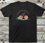 T-shirt z rowerem na kołach z pomarańczy . Koszulka z rowerem