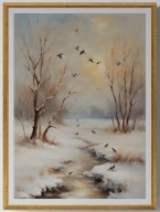 A2 PLAKAT OBRAZ, PLAKAT PEJZAŻ ZIMOWY ZIMA ŚNIEG PTAKI